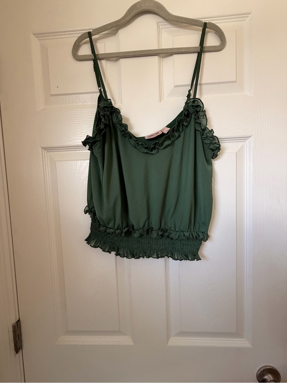 Ruffled Smocked Hem Olive Green Camisole